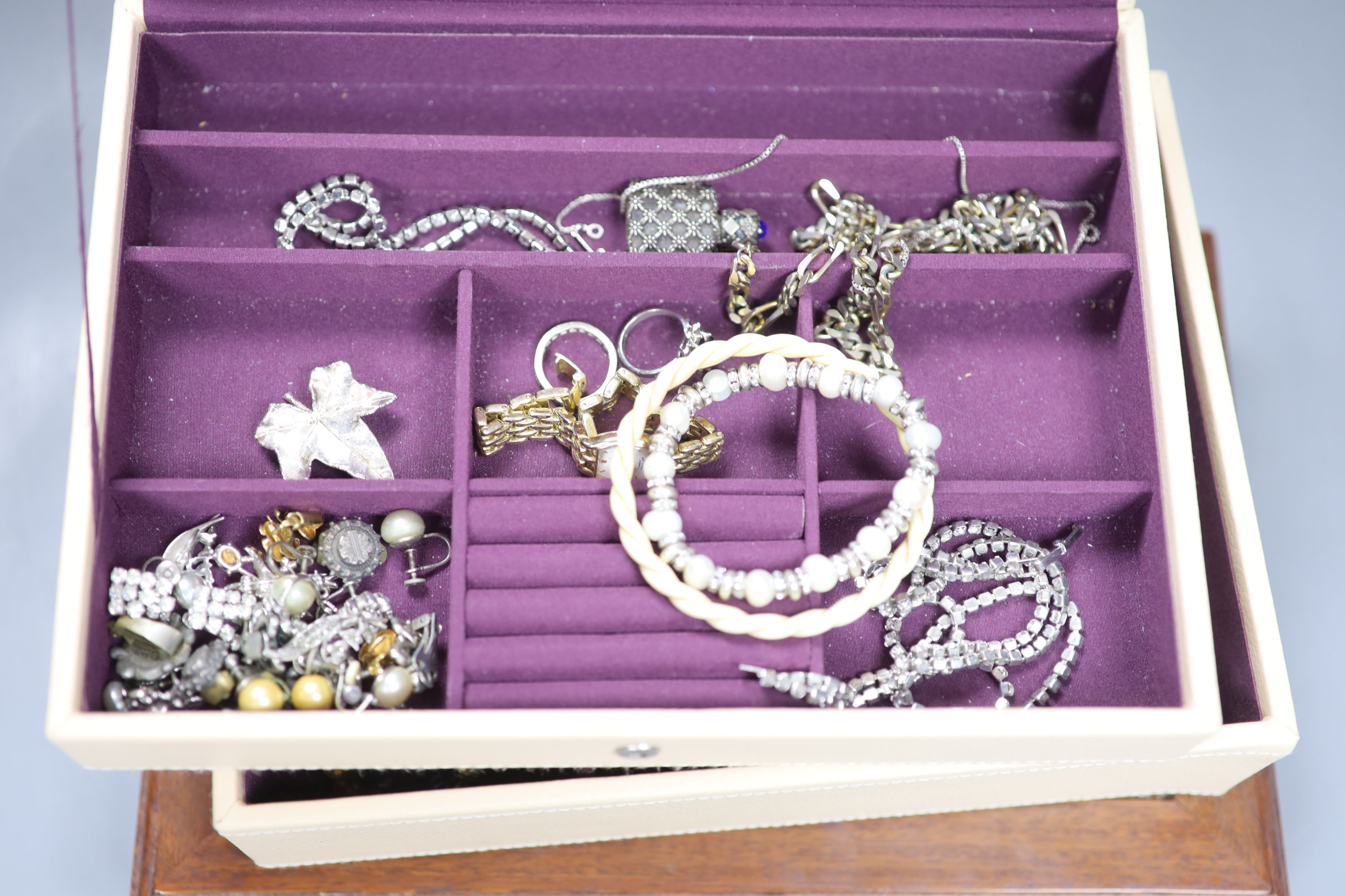 A group of assorted costume jewellery etc. including paste set and cultured freshwater pearl necklace.